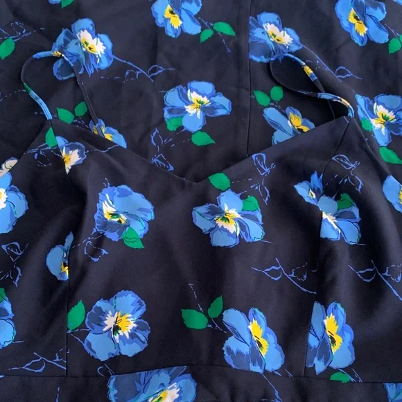 Banana Republic Navy Blue Pansies Floral Midi Dress - Picture 3 of 9